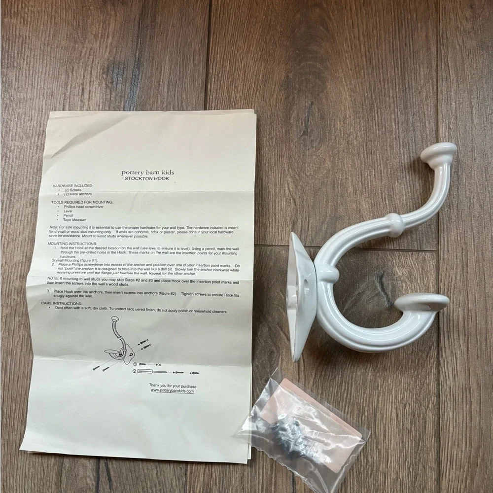 NEW Pottery Barn Stockton Classic White Cast Iron Heavy Duty Wall Curtain Hook